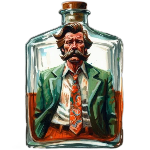 bottle, jacket, face, comic book art transparent PNG cut-out