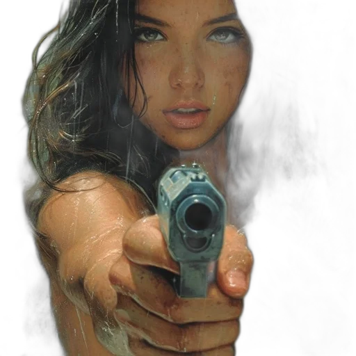 weapon, face, photorealistic, comic book art transparent PNG cut-out