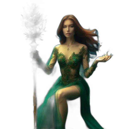 dress, staff, fantasy art, concept art transparent PNG cut-out