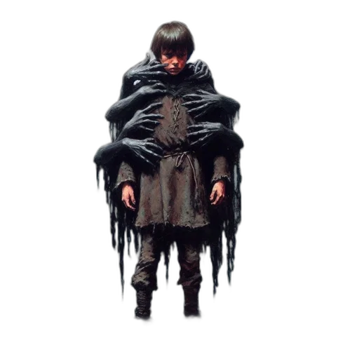 jacket, creature, staff, sword transparent PNG cut-out