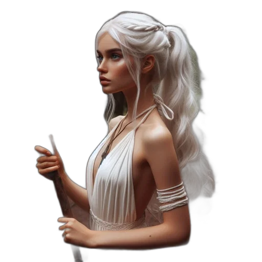 dragon, dress, staff, hair transparent PNG cut-out
