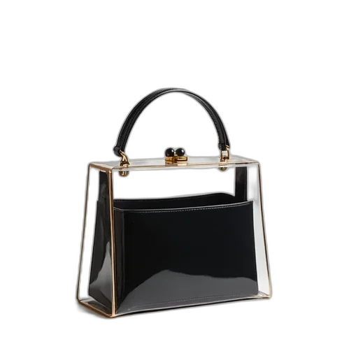 transparent, plastic, handbag, black transparent PNG cut-out