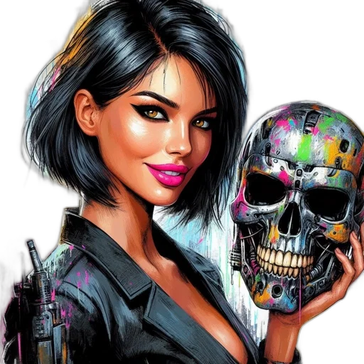 face, comic book art, cyberpunk, photorealistic transparent PNG cut-out