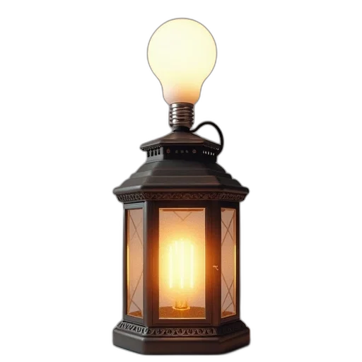 3d render, classic, lantern, lit transparent PNG cut-out