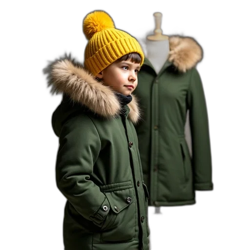 jacket, green, earth tones, child transparent PNG cut-out