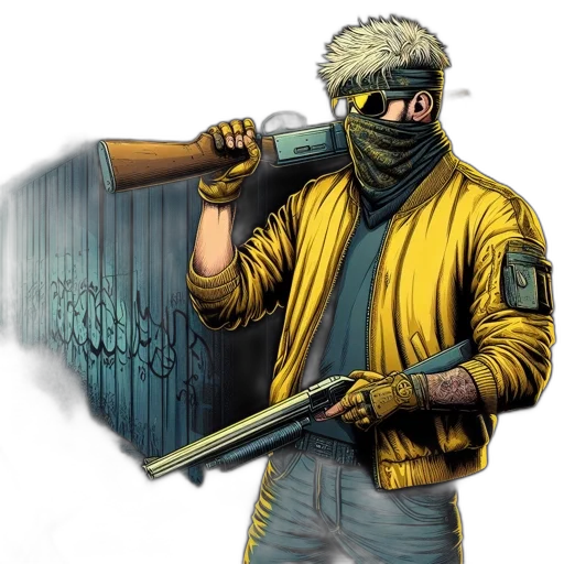 jacket, weapon, mask, staff transparent PNG cut-out