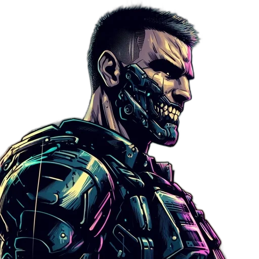robot, face, comic book art, cyberpunk transparent PNG cut-out