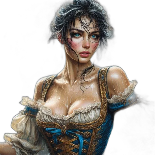 dress, face, fantasy art, oil painting transparent PNG cut-out