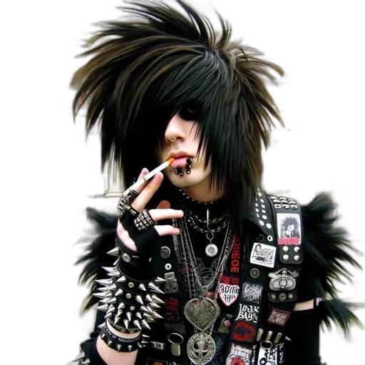jacket, hair, jewelry, staff transparent PNG cut-out