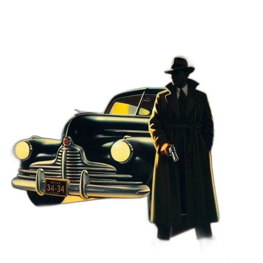 car, jacket, hat, weapon transparent PNG cut-out