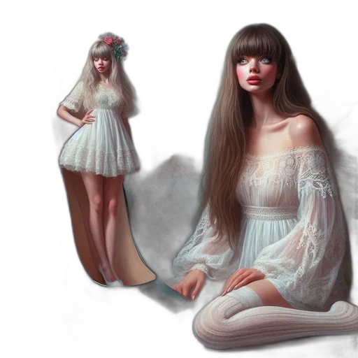 dress, hair, photorealistic, fantasy art transparent PNG cut-out