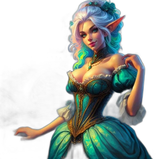 dress, staff, crown, fantasy art transparent PNG cut-out