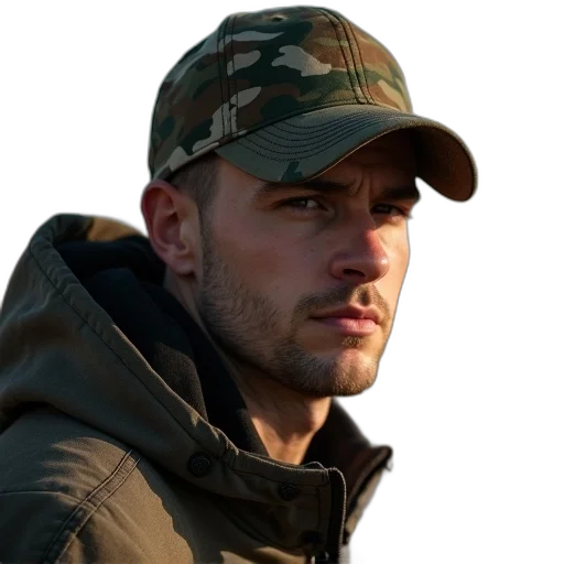 jacket, hat, face, staff transparent PNG cut-out