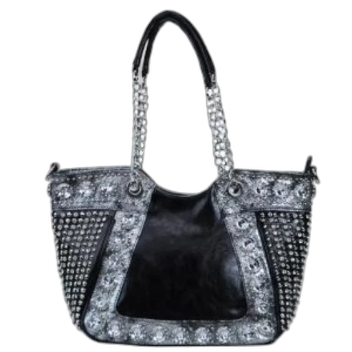 black, handbag, silver, studded transparent PNG cut-out