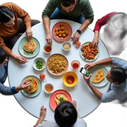 food, group, people, gathered transparent PNG cut-out