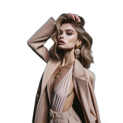 dress, jacket, jewelry, face transparent PNG cut-out