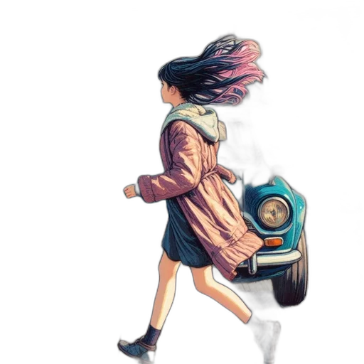 car, dress, jacket, hair transparent PNG cut-out