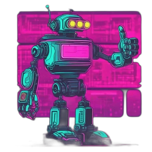 robot, weapon, concept art, vaporwave transparent PNG cut-out