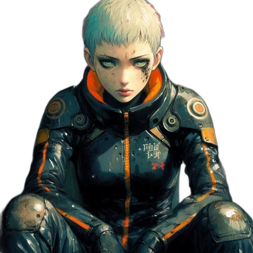 jacket, face, robot, weapon transparent PNG cut-out