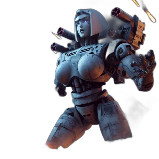 robot, weapon, concept art, 3d render transparent PNG cut-out