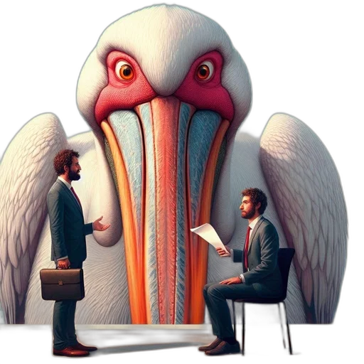 concept art, 3d render, pelican, exaggerated transparent PNG cut-out