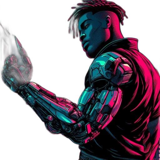 jacket, robot, weapon, cyberpunk transparent PNG cut-out