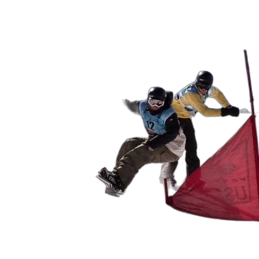 snow, three, snowboarders, racing transparent PNG cut-out