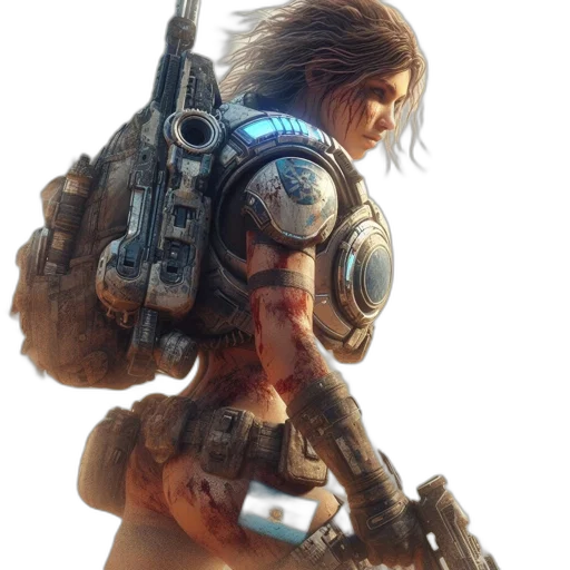 weapon, robot, face, hair transparent PNG cut-out