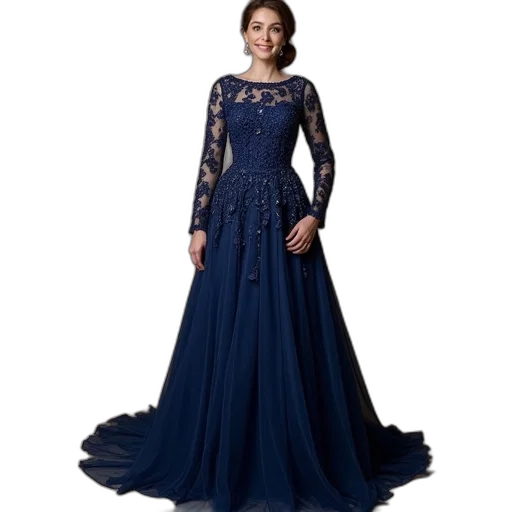 dress, blue, elegant, navy transparent PNG cut-out