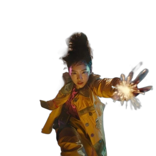 jacket, staff, hair, weapon transparent PNG cut-out