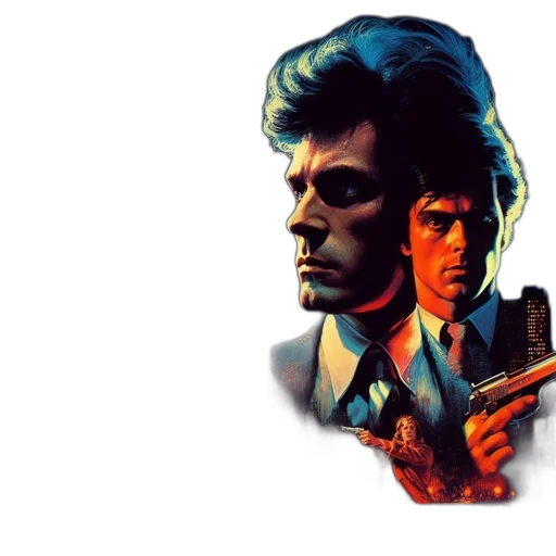jacket, face, weapon, comic book art transparent PNG cut-out