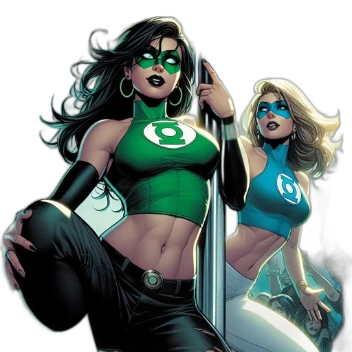 comic book art, concept art, green, two transparent PNG cut-out