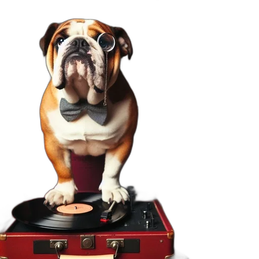 bulldog, monocle, bowtie, stands transparent PNG cut-out