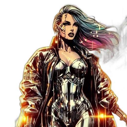 comic book art, concept art, cyberpunk, fantasy art transparent PNG cut-out