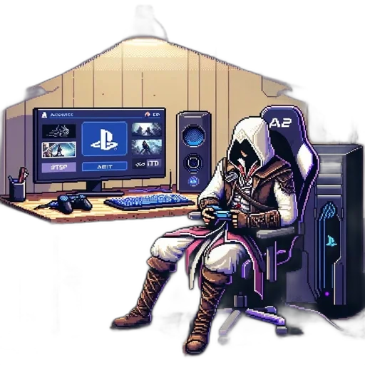 robot, mask, cyberpunk, pixel art transparent PNG cut-out