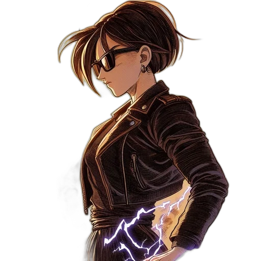 jacket, staff, comic book art, cyberpunk transparent PNG cut-out