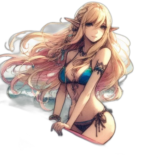 dress, anime, fantasy art, watercolor transparent PNG cut-out