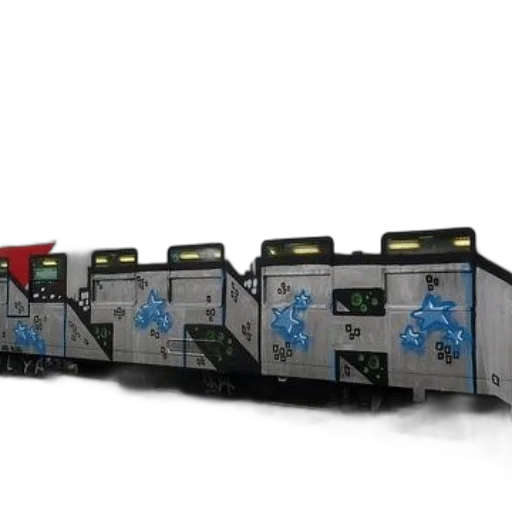 concept art, 3d render, graffiti-covered, train transparent PNG cut-out