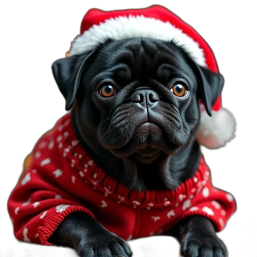 animal, photorealistic, black, pug transparent PNG cut-out