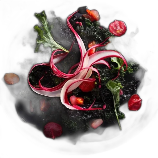 food, photorealistic, dark, vibrant transparent PNG cut-out