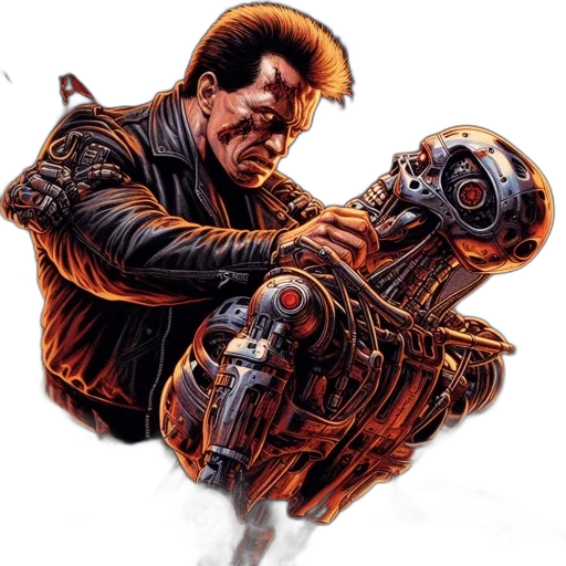 weapon, jacket, robot, comic book art transparent PNG cut-out
