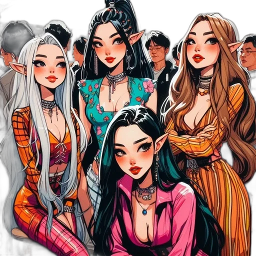 hair, dress, comic book art, fantasy art transparent PNG cut-out