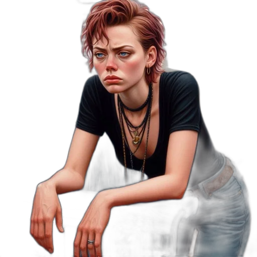 face, jacket, jewelry, concept art transparent PNG cut-out
