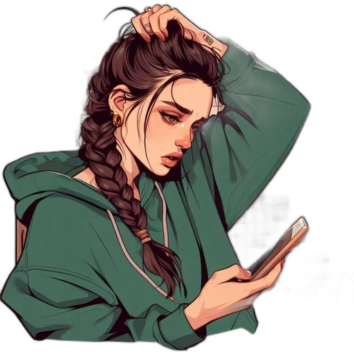 hair, jacket, staff, jewelry transparent PNG cut-out
