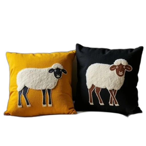photorealistic, two, sheep, cushion transparent PNG cut-out