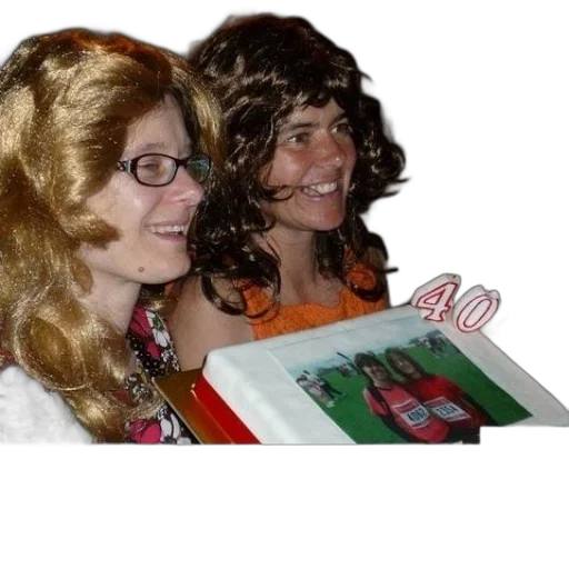 two, women, wigs, hold transparent PNG cut-out