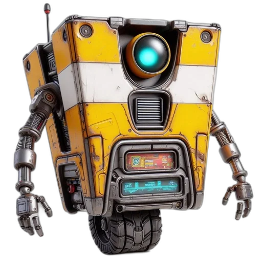 robot, concept art, 3d render, worn transparent PNG cut-out