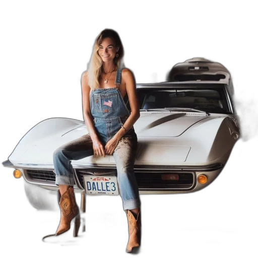car, photorealistic, woman, denim transparent PNG cut-out