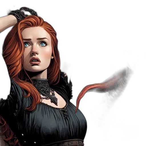 comic book art, concept art, fantasy art, red-haired transparent PNG cut-out