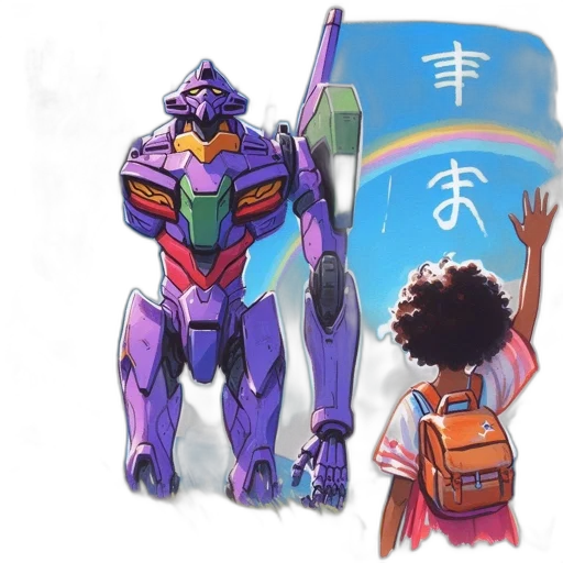 robot, concept art, anime, vaporwave transparent PNG cut-out